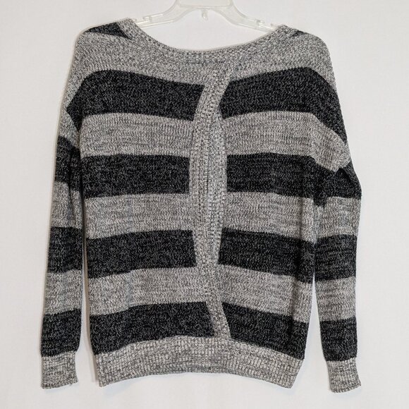 TORRID Gray Stripe Long Sleeve, Open Back Short Pullover Sweater; Size M - L - Picture 1 of 6